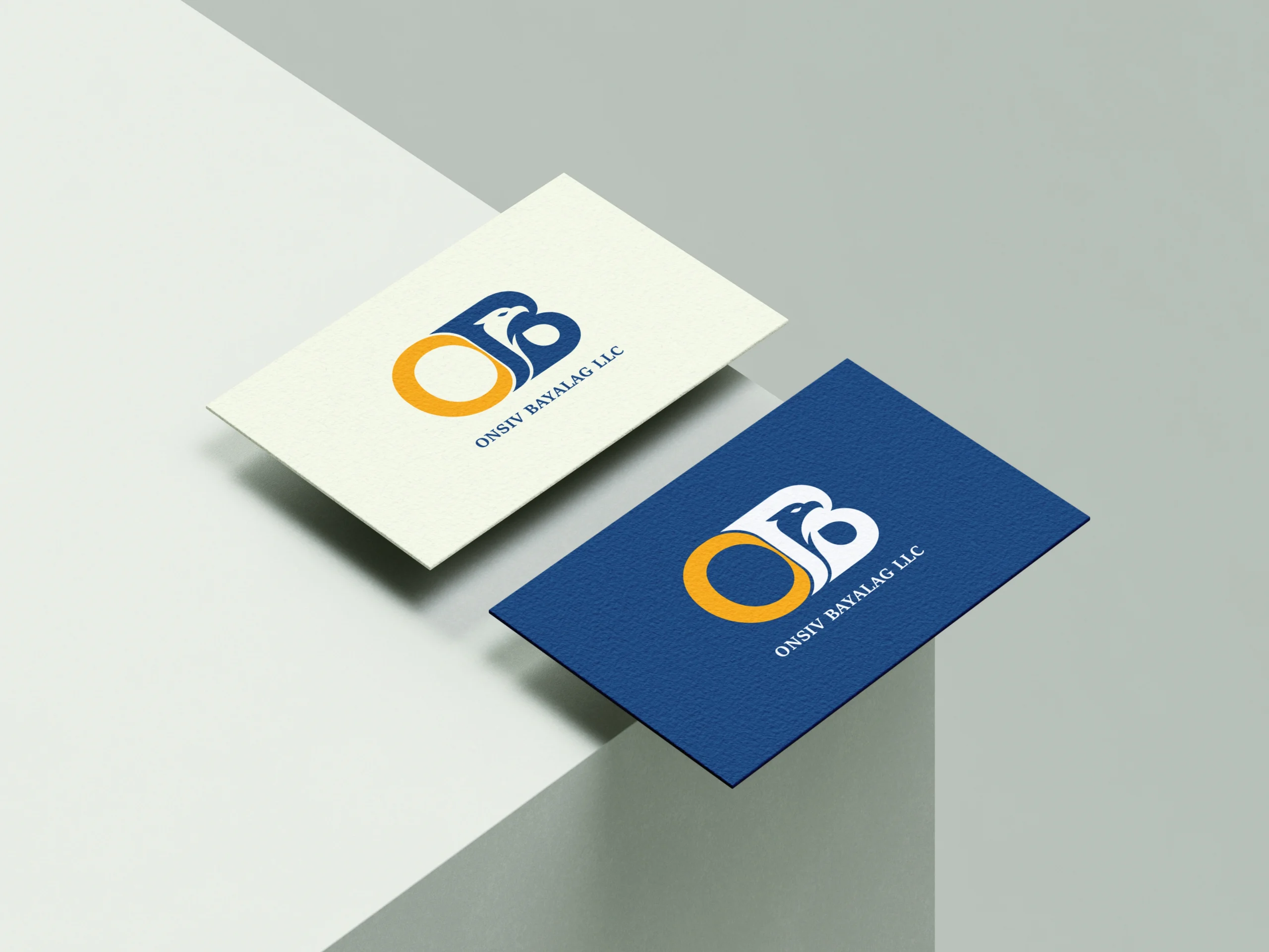 OKSIV BAVALAG LLC Visitenkarten-Mockup in Weiß und Dunkelblau mit Logo – Print Branding