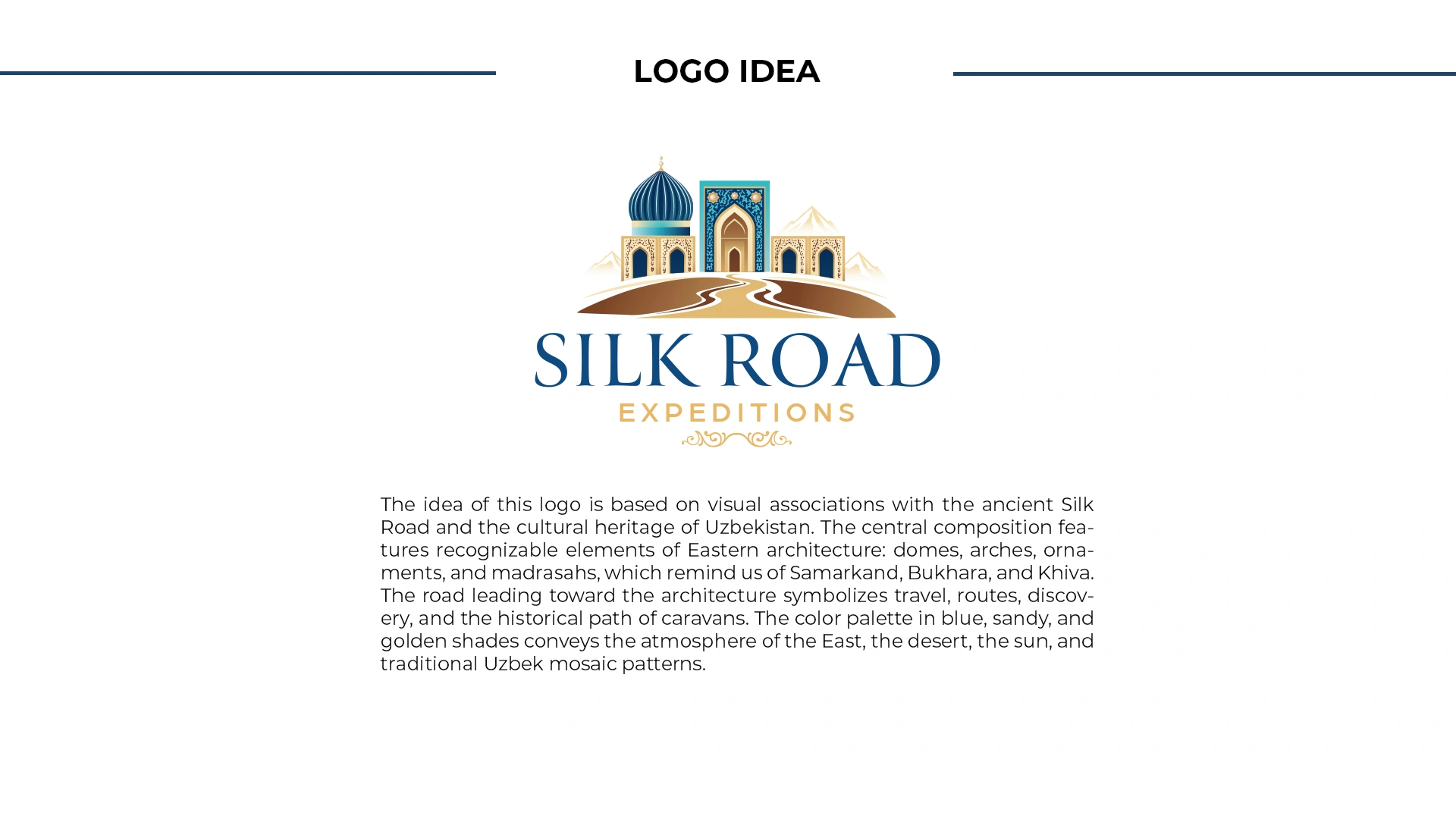 Silk Road Expeditions Logo-Idee mit Kuppel-Motiv und Wortmarke – Markendesign Konzept