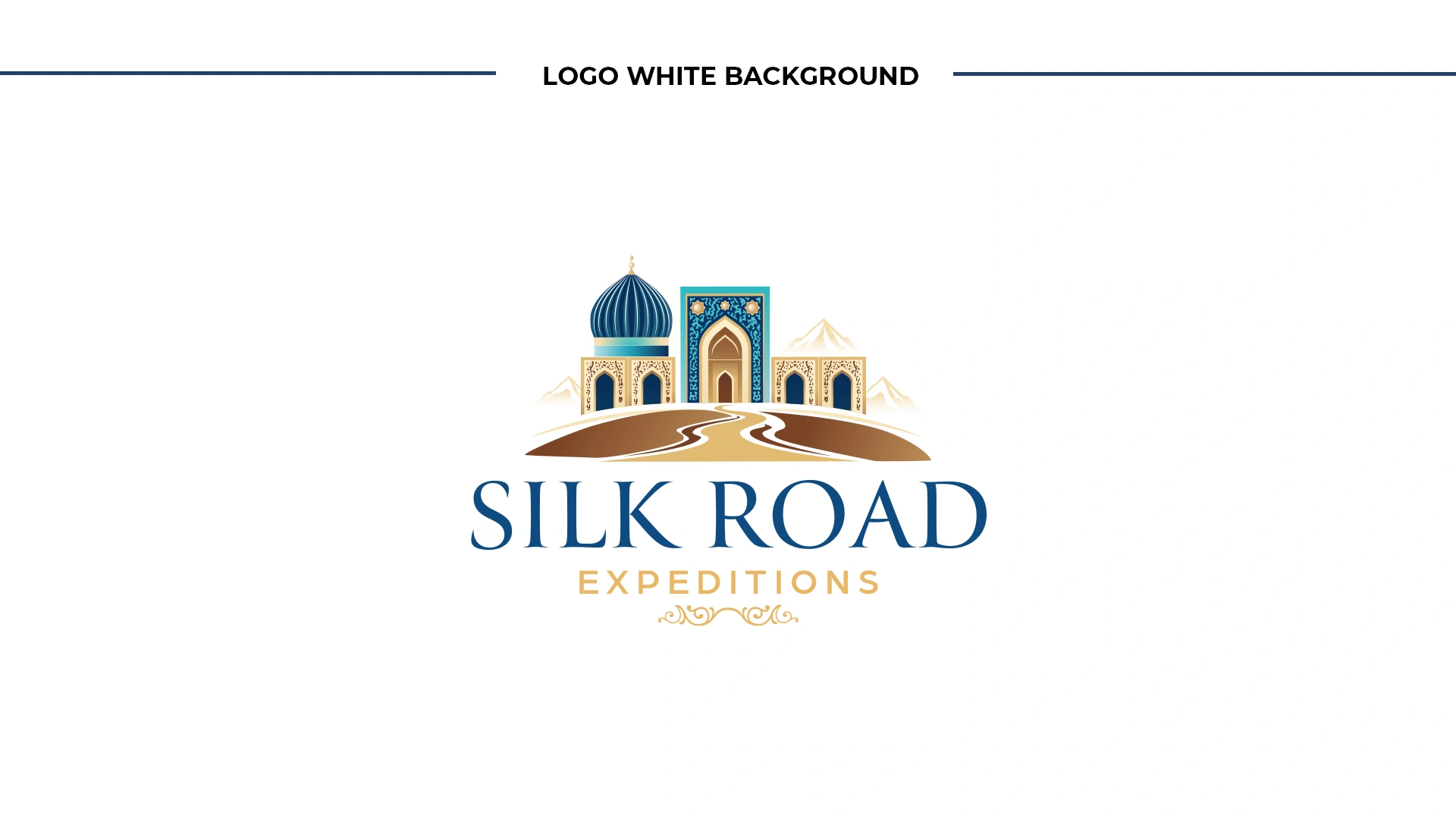 Silk Road Expeditions Logo mit Kuppel-Motiv auf weißem Hintergrund – Markendesign für Reise und Kultur