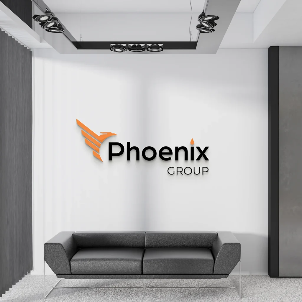 Phoenix Group Logo als Wandbeschriftung in modernem Bürointerieur