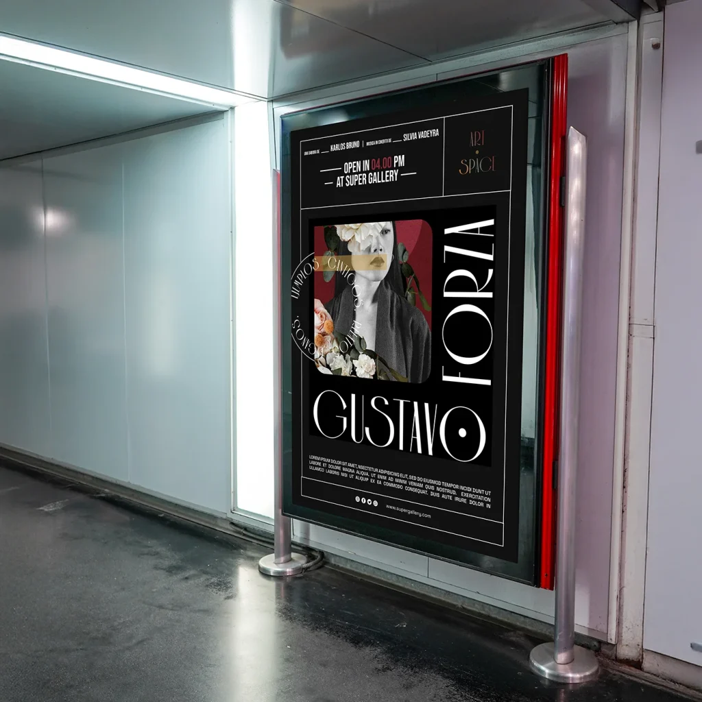 Kreatives Plakatdesign für eine Kunstausstellung in moderner City-Light-Werbefläche