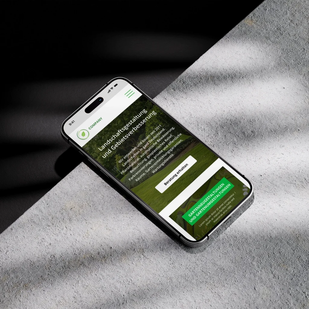 Responsive Webdesign für Landschaftsbau und Gartengestaltung auf dem Smartphone